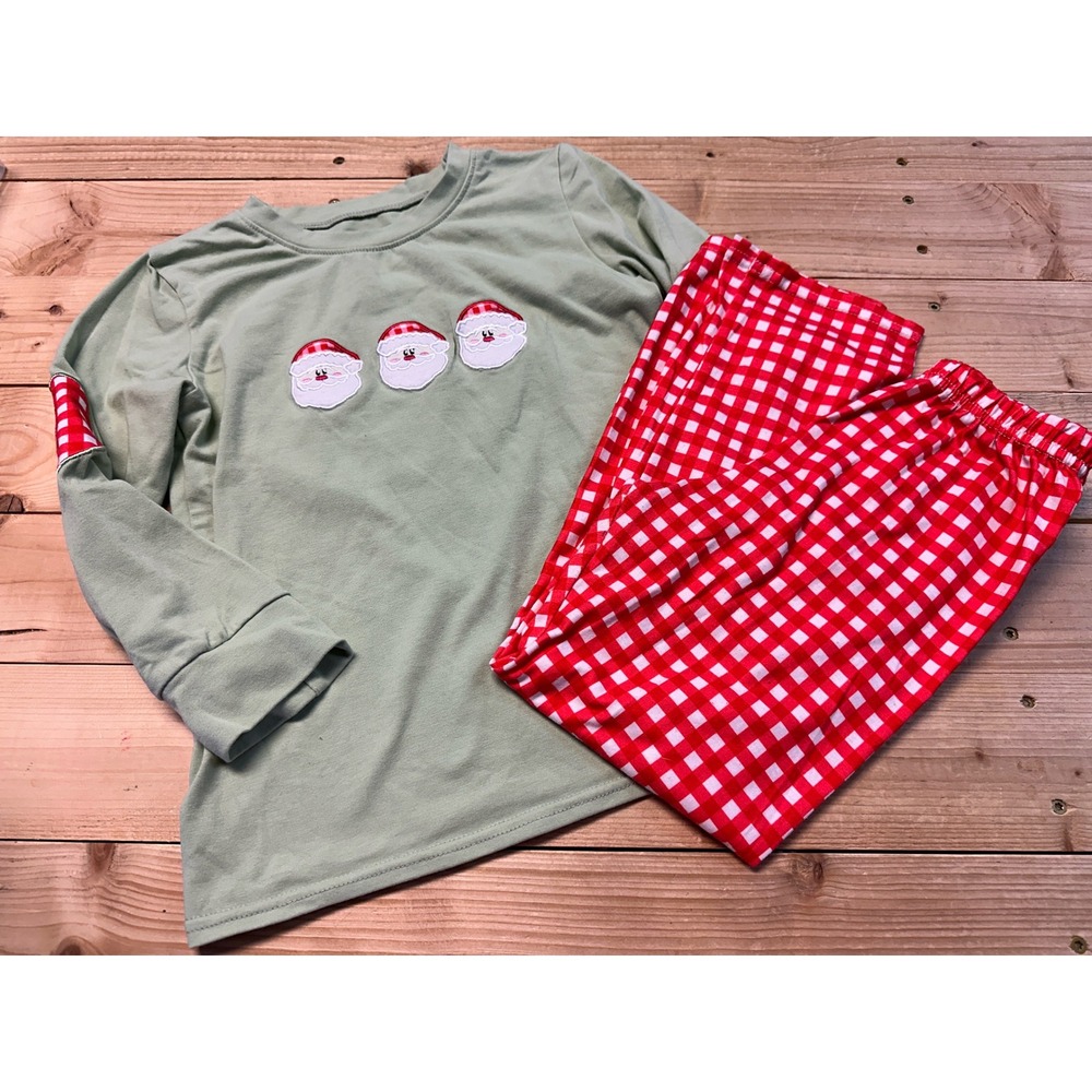 Kids Christmas Pajamas‎ Set Long Sleeve Santa Print 6-7